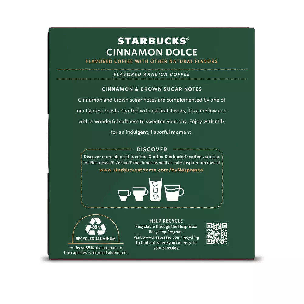 Starbucks Cinnamon Dolce Nespresso Vertuo Coffee Capsules — 64 Count (8 Boxes)