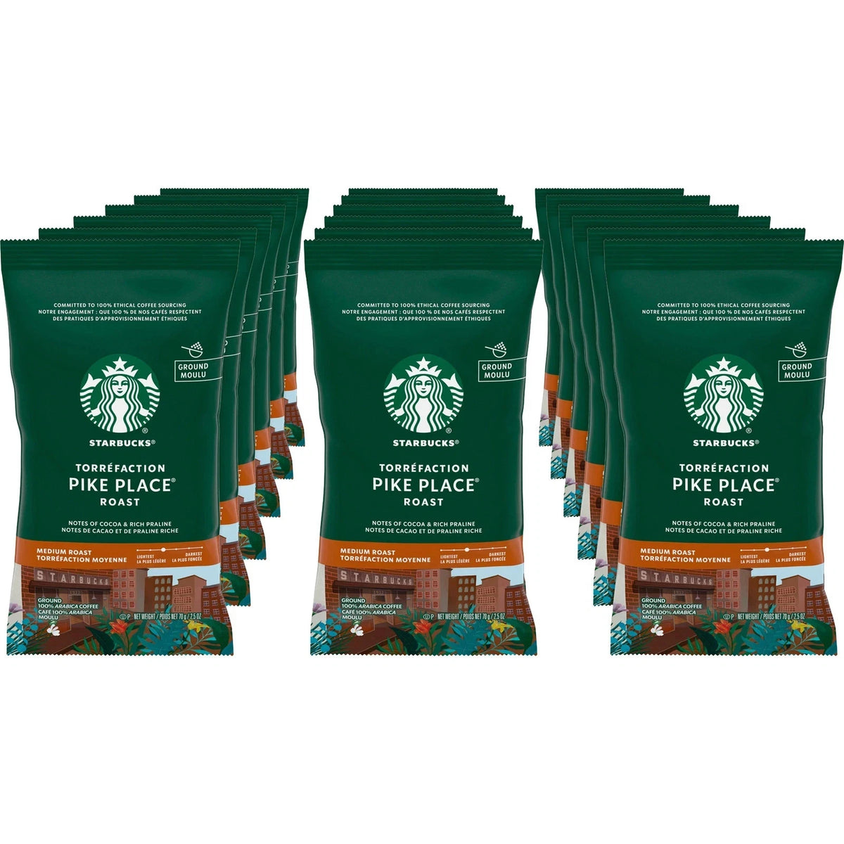 Starbucks Pike Place Ground Coffee — 36 Single-Pot Packets (2.5 oz Each)