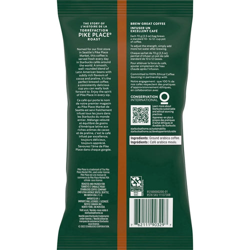 Starbucks Pike Place Ground Coffee — 36 Single-Pot Packets (2.5 oz Each)