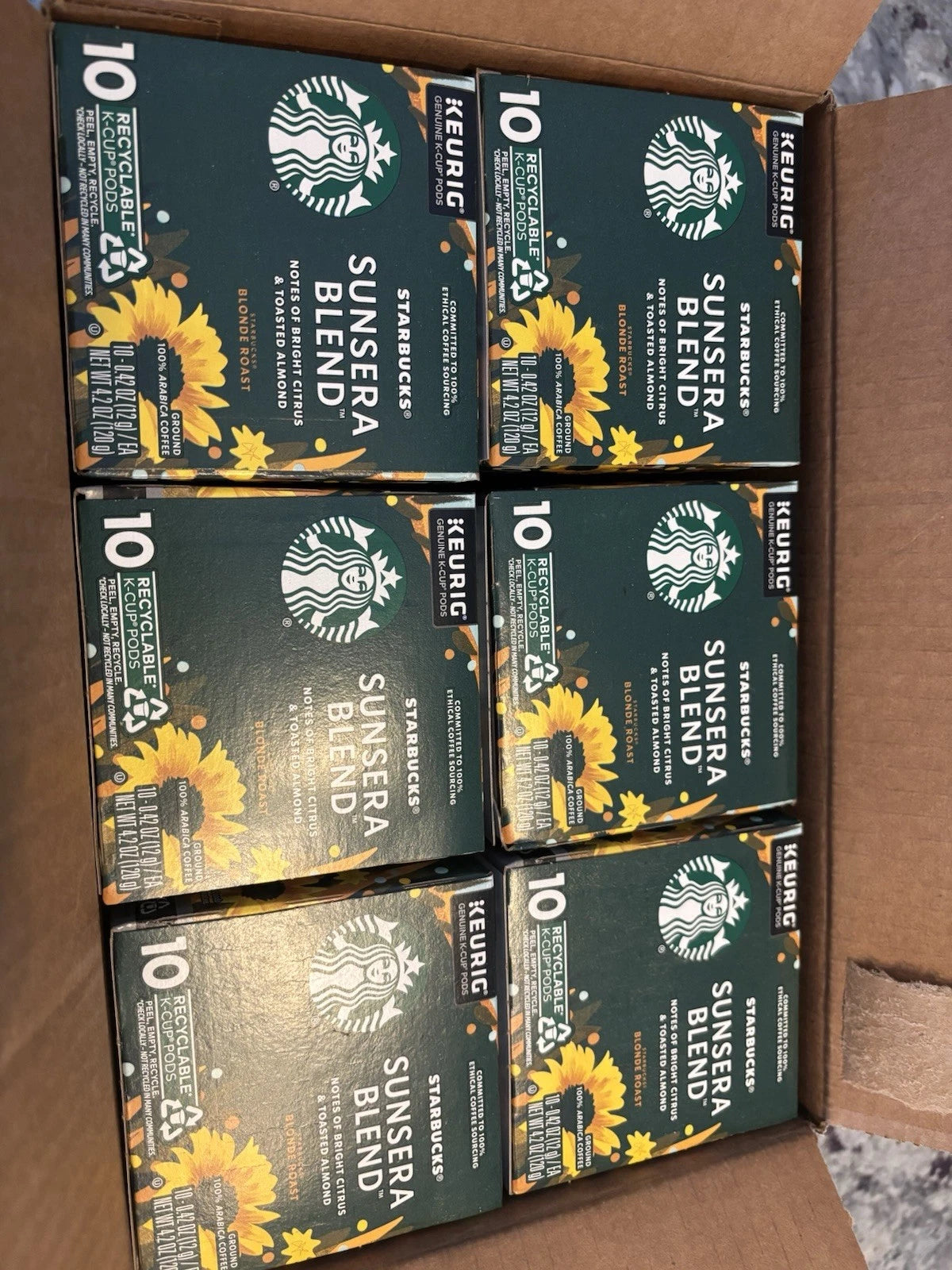 Starbucks Sunsera Blend Blonde Roast K-Cup Coffee Pods — 60 Count (6 Boxes)