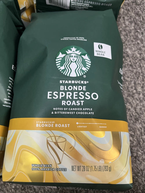 Starbucks Blonde Espresso Roast Whole Bean Coffee — 7 lb (4 × 28 oz Bags)