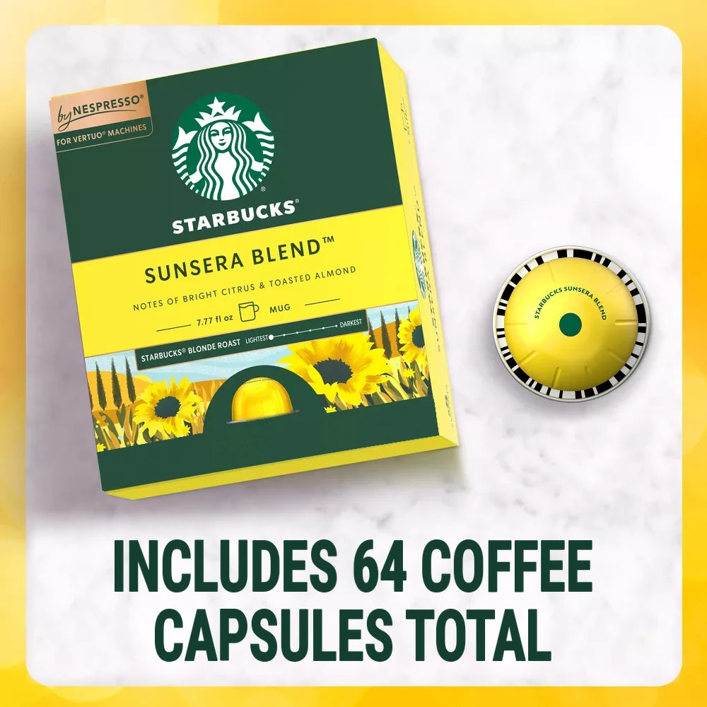 Starbucks Sunsera Blend Blonde Roast Nespresso Vertuo Coffee Capsules — 64 Count (8 Boxes)