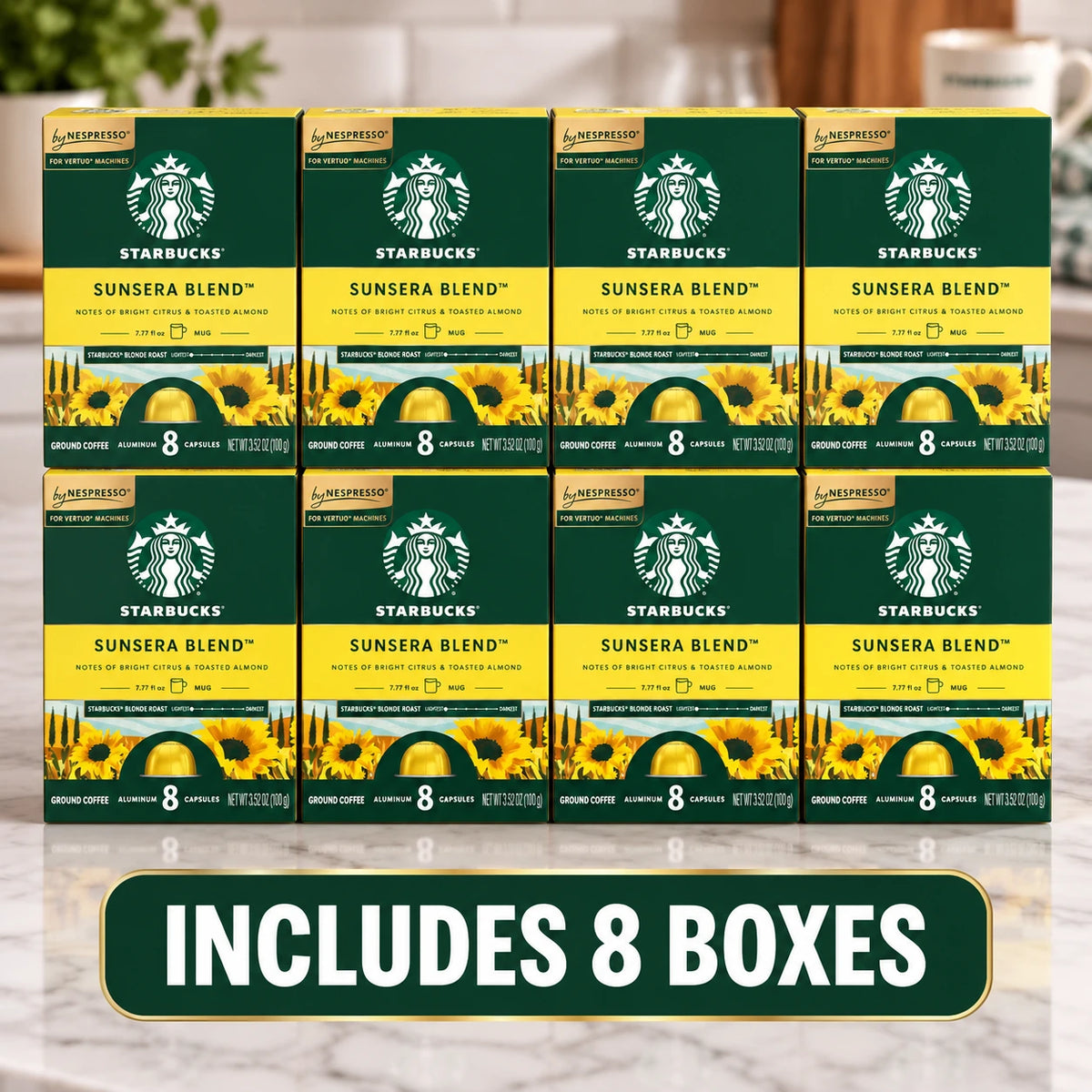 Starbucks Sunsera Blend Blonde Roast Nespresso Vertuo Coffee Capsules — 64 Count (8 Boxes)